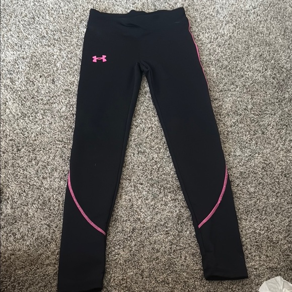 Under Armour Kids Leggings Black with Pink Accents - Picture 1 of 2